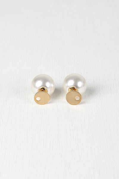 Cutout Circle And Pearl Double Sided Earrings