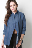 Asymmetrical Hem Button Up Boxy Denim Shirt