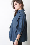 Asymmetrical Hem Button Up Boxy Denim Shirt