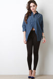 Asymmetrical Hem Button Up Boxy Denim Shirt