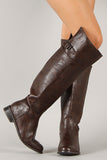 Breckelle Buckle Round Toe Riding Thigh High Boot