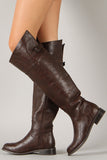 Breckelle Buckle Round Toe Riding Thigh High Boot