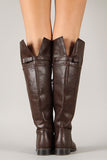 Breckelle Buckle Round Toe Riding Thigh High Boot